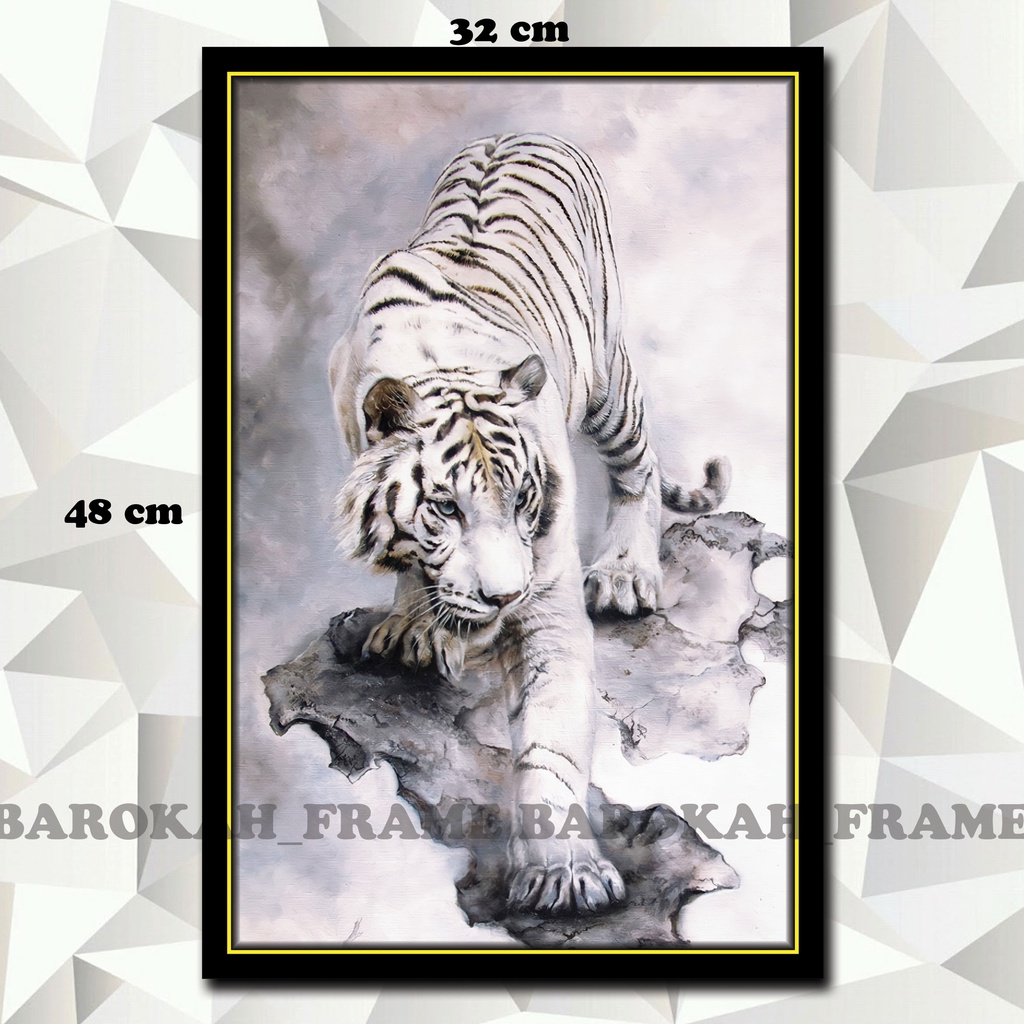 Hiasan dinding Macan Putih Harimau Putih Foto Gambar Poster Bingkai  32x48cm