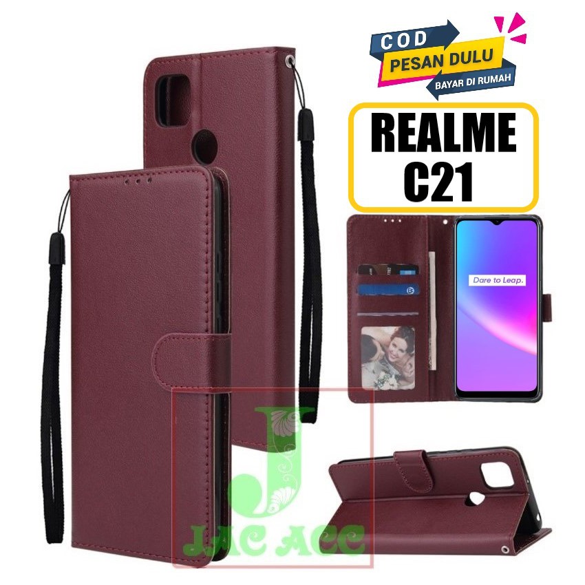DOMPET HP UNTUK REALME C21 NEW 2021 LEATHER FLIP CASE REALME C21 NEW 2021