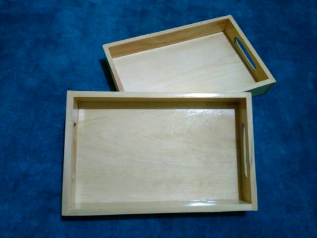 Nampan Kayu / Baki Kayu / Tray Kayu Pinus 28 x 18 cm pegangan datar