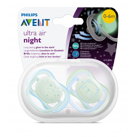 Philips Avent Empeng Ultra AIr Night 0-6m SCF376/11 Twin Pack Pacifier
