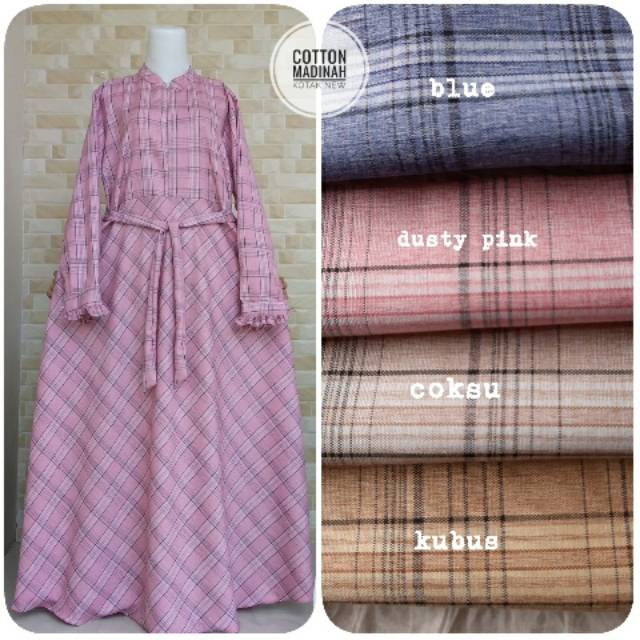Dress Katun Madinah Kotak - Gamis Katun Madinah Busui