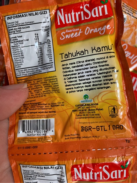 Nutrisari jeruk american sweet orange 14gr renceng isi 10 sachet x 14 gram