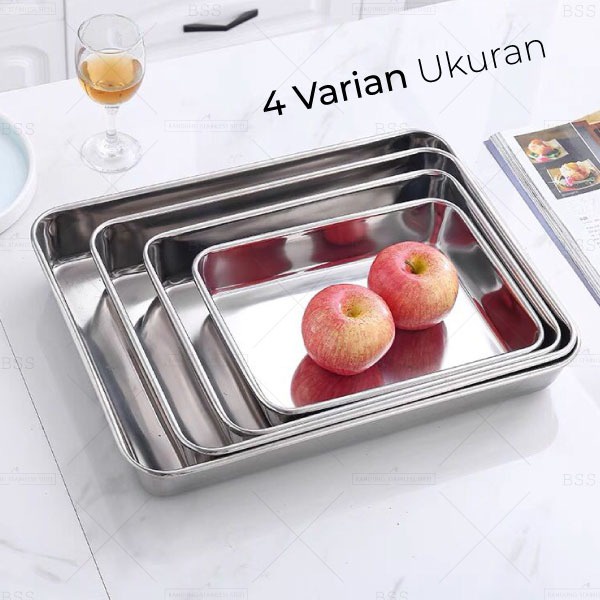 Nampan 35X28 40X32 Stainless Tray Tebal Multifungsi Tempat Wadah Makanan Saji Sayur Kue Saus Steak