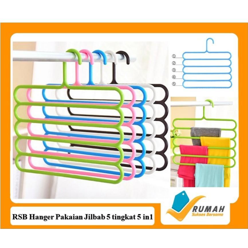 Hanger Gantungan Pakaian 5 tingkat 5 in1 / Gantungan Celana Jilbab Baju Multifungsi serbaguna