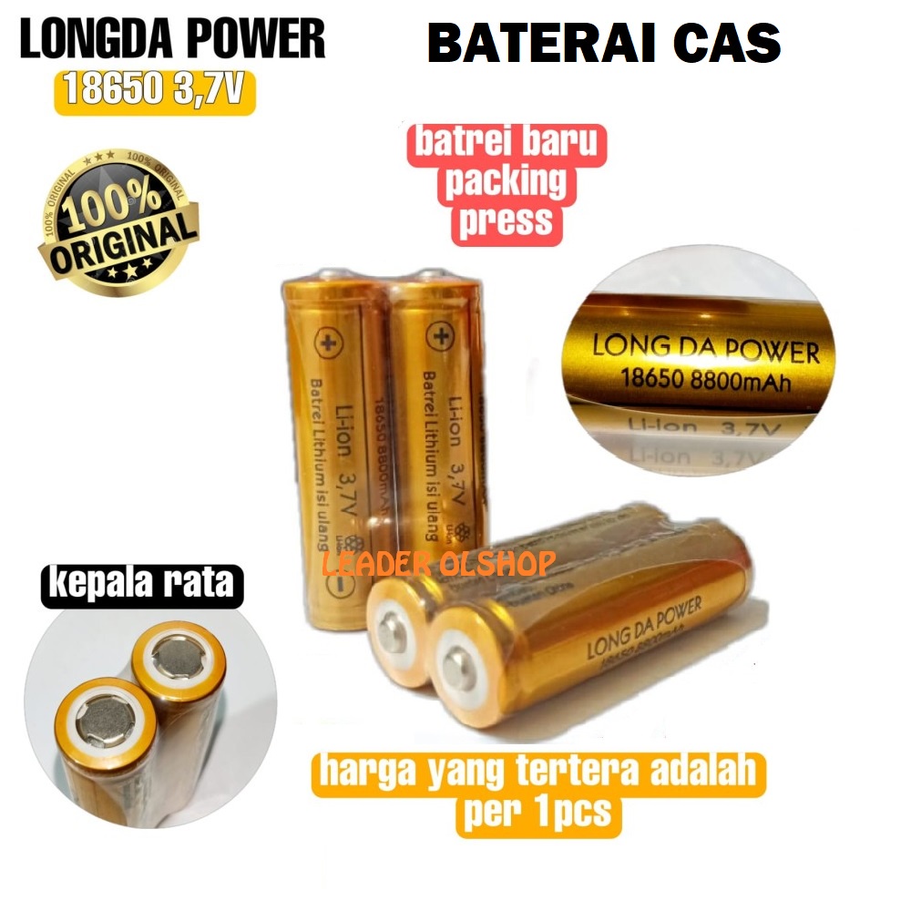 BATERAI CAS ORIGINAL RECHARGEABLE BATTERY LONGDA POWER 18650 GOLD 3.7 VOLT 8800 mAh