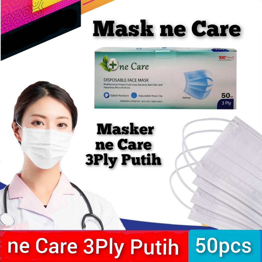 Jual Masker One Care 3Ply Putih 1Box Isi 50Pcs Indonesia|Shopee Indonesia