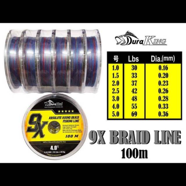 PE. DURAKING  9X BRAID LINE  (Color MULTICOLOR)