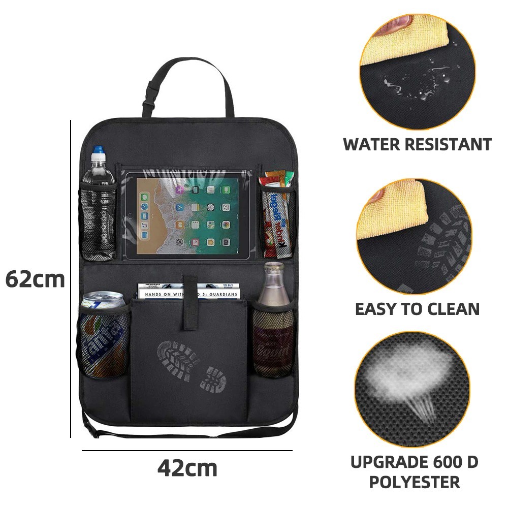 Tas Gantung Gantungan Kursi Belakang Rak Wadah Mobil Backseat Organizer With Touch Screen Holder - Black Hitam