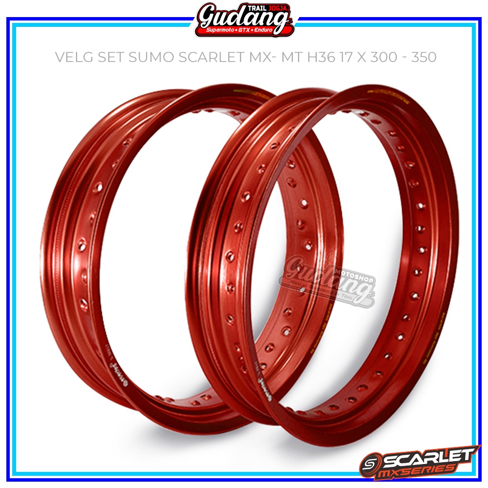 Velg Set SCARLET Cross Depan Belakang Supermoto 17-300 x 350 36 Hole