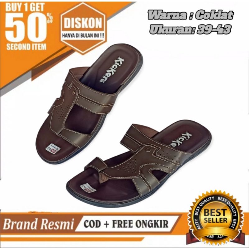 Sandal Japit Pria / Sandal Kulit Casual / Sandal pria Terbaru Distro Jepit kekinian Kickers