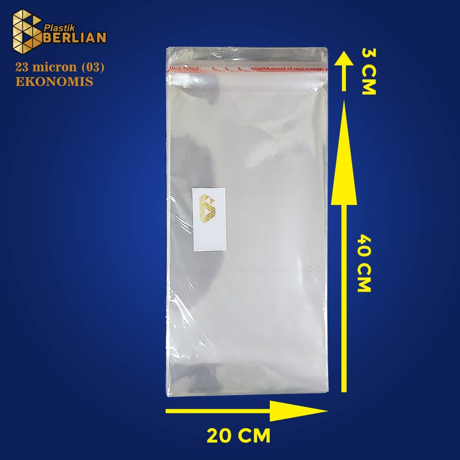 

20 x 40 cm Plastik OPP EKONOMIS 23micron (100 lbr) (lem/seal)