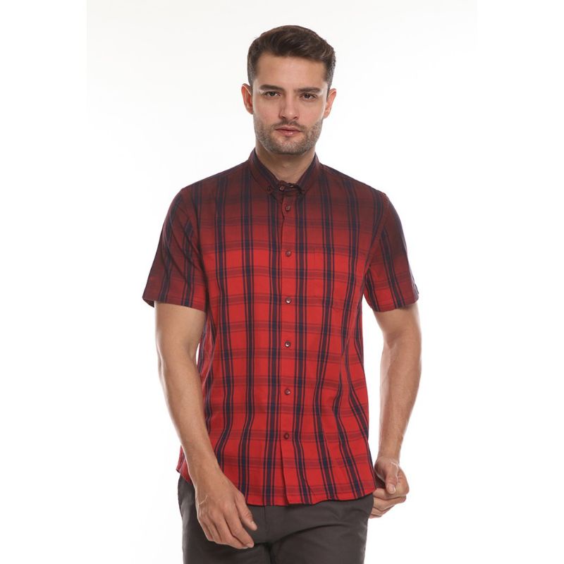 MOC Kemeja Lengan Pendek Slim Fit Chalayan-Red Preloved