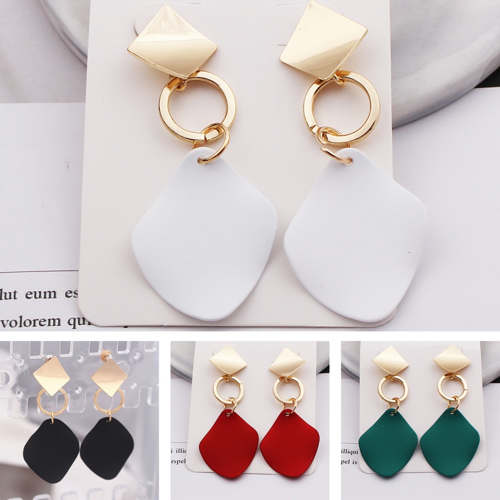 Hu Hu Hu Hu Hu Alat Bantu Pasang Kacamata♡ 1 Pasang Anting Bentuk Belah Ketupat Warna Kontras Bahan Alloy Tahan Lama Untuk Wanita