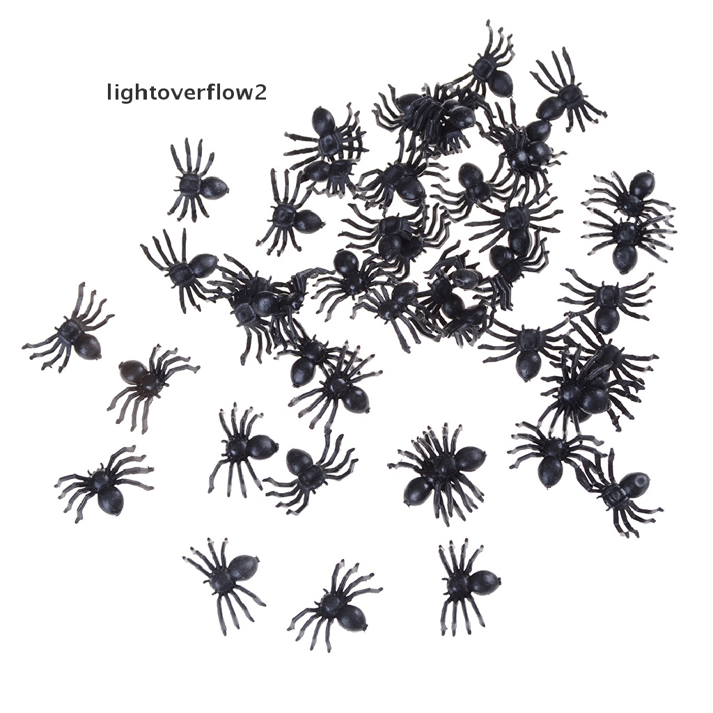 (lightoverflow2) 50pcs Mainan Laba-Laba Palsu Bahan Plastik Warna Hitam Untuk Properti Halloween / Lelucon