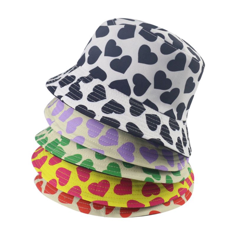 J Topi Bucket Fisherman Bahan Katun Motif Print Hati Untuk Pria Wanita Shopee Indonesia