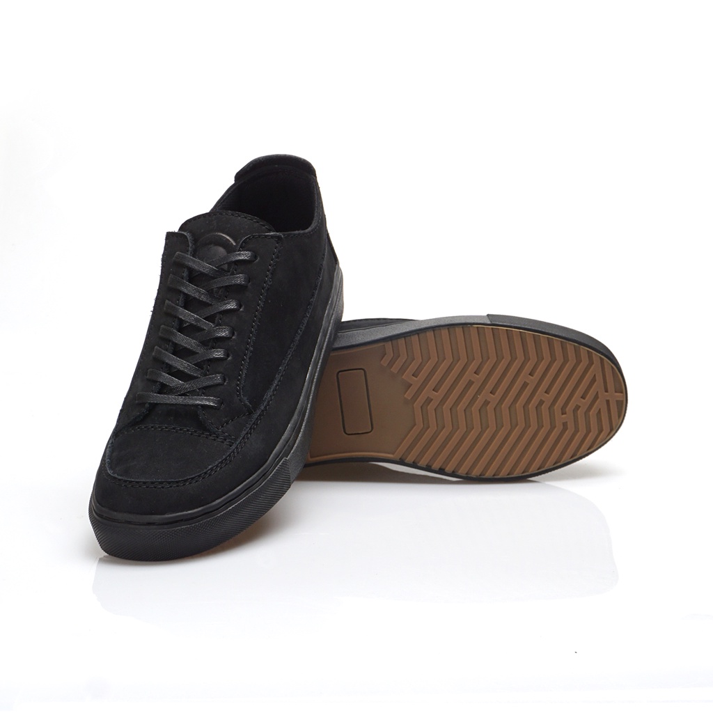 OLAF FULL BLACK ORIGINAL x GREATA Sepatu Sneakers Kulit Sapi Asli Hitam Pria Kets Tali Semi Formal Kerja Kantor Jalan Santai Hangout Kuliah Pesta Kondangan Simple Distro Fashion Genuine Leather Casual Shoes Premium Skate Men Footwear Keren Terbaru Branded