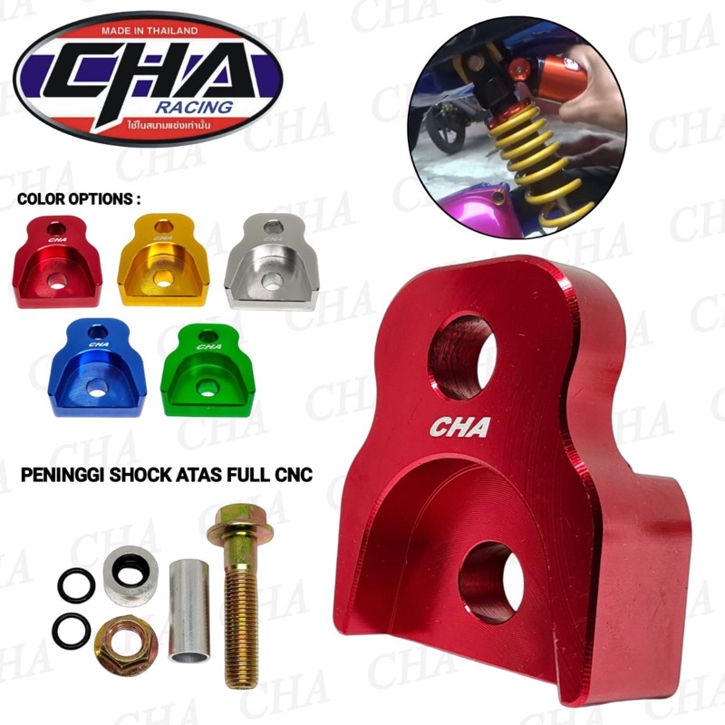 [READY STOCK] PENINGGI SHOCK BELAKANG ATAS MATIC ALUMINIUM CNC UNIVERSAL / dudukan peninggi matik atas belakang almu cnc