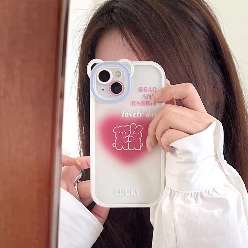 Soft Case Silikon TPU Transparan Motif Love Bear Untuk iPhone 13 12 Mini 11 Pro X XR XS Max SE 2020 6 6S 7 8 Plus