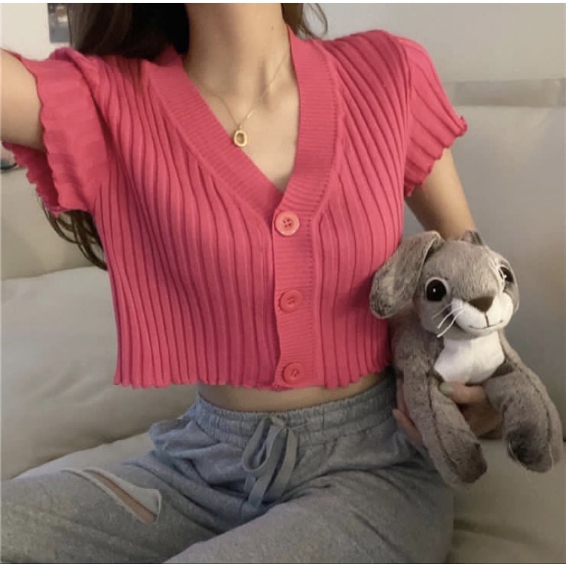 Cardy rajut wanita crop top lengan pendek | cardigan rajut cropped