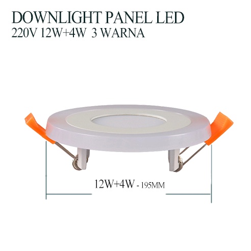 Asli Full 2 Warna 12W+4W Downlight Tengah Putih+Samping Biru Pink Kuning/Bulat Hias Downlight Panel Led