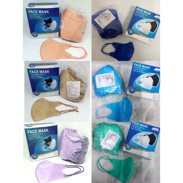 RO | Masker Duckbill garis warna warni isi 50 pcs perbox / Duckbill garis hitam / Duckbill garis put