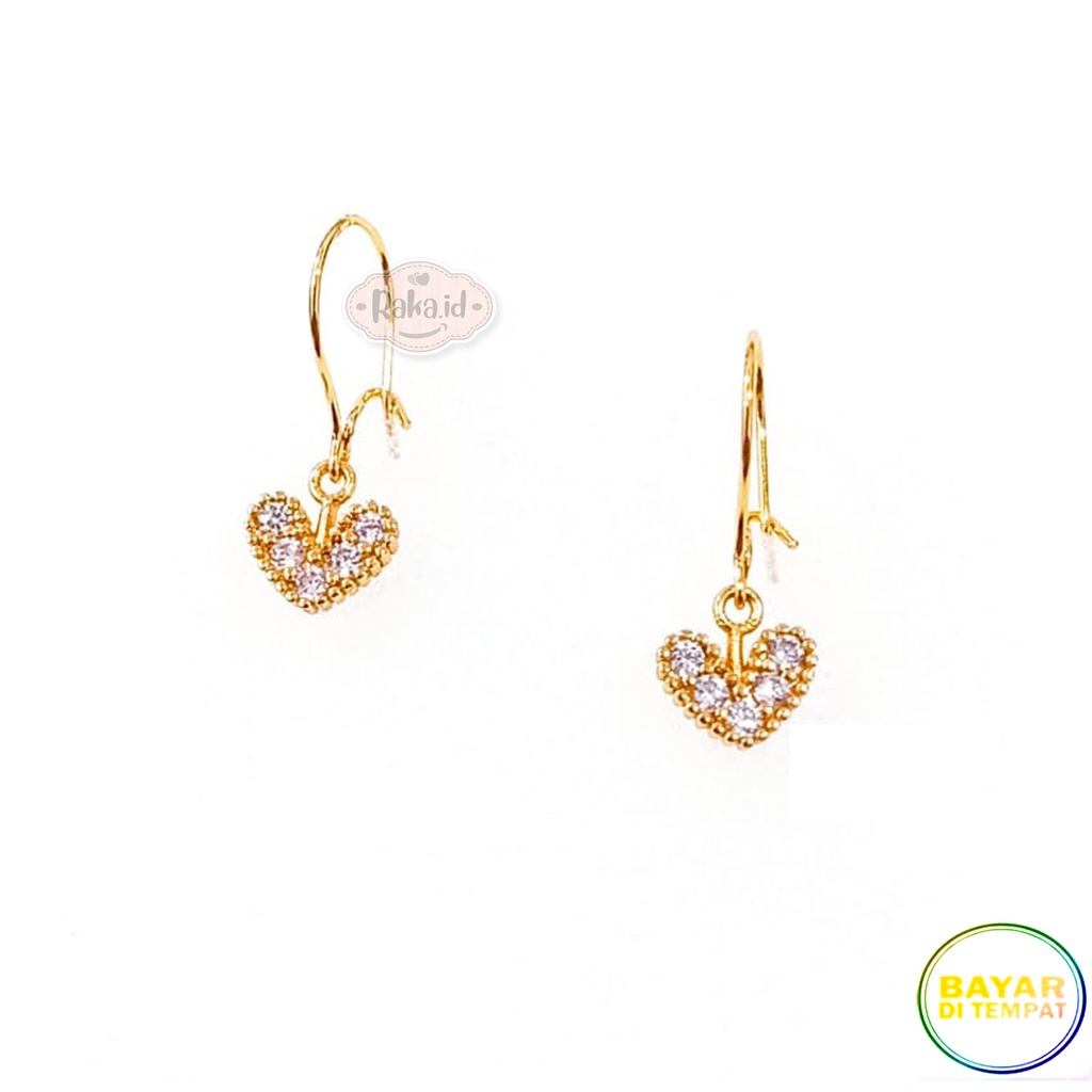 RAKA Acc - Anting Clip / Klip Bandul Love Gold Perhiasan Aksesoris Wanita Lapis Emas 18k 211