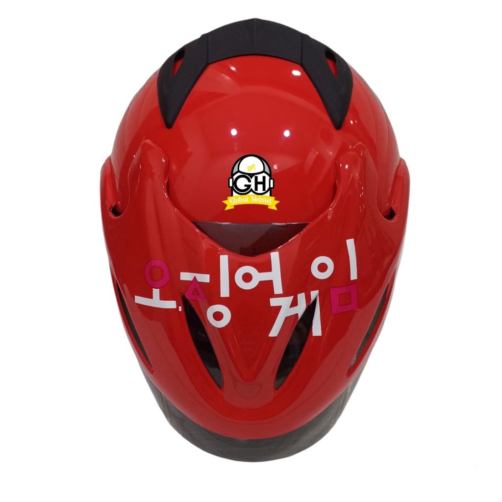 HELM HALF FACE MOTIF SQUID GAME RED HALF FACE MURAH SNI SATU KACA