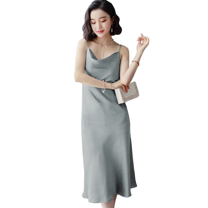 Long Dress Camisoles sexy Saten Tali kecil Wanita Gaya Korea - JktFashion Wiyana