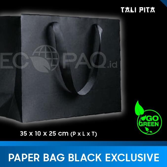 

✦ Paper Bag - Paperbag Polos HITAM - Tali Pita - 35x10x25 cm (12 pcs) ➩