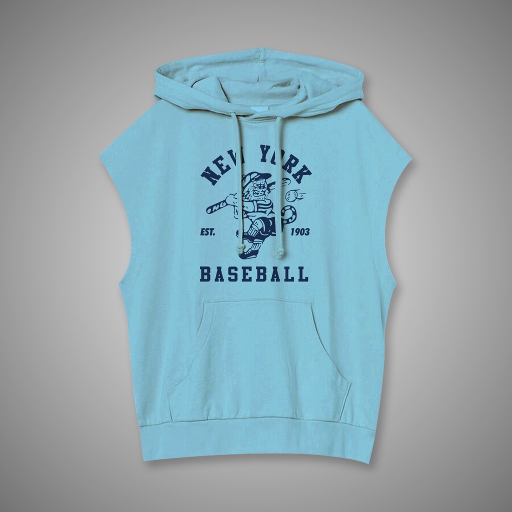 SLEEVELES ROMPI HOODIE NEWYORK BASEBALL UNISEX FLEECE TEBAL MURAH TERBARU'