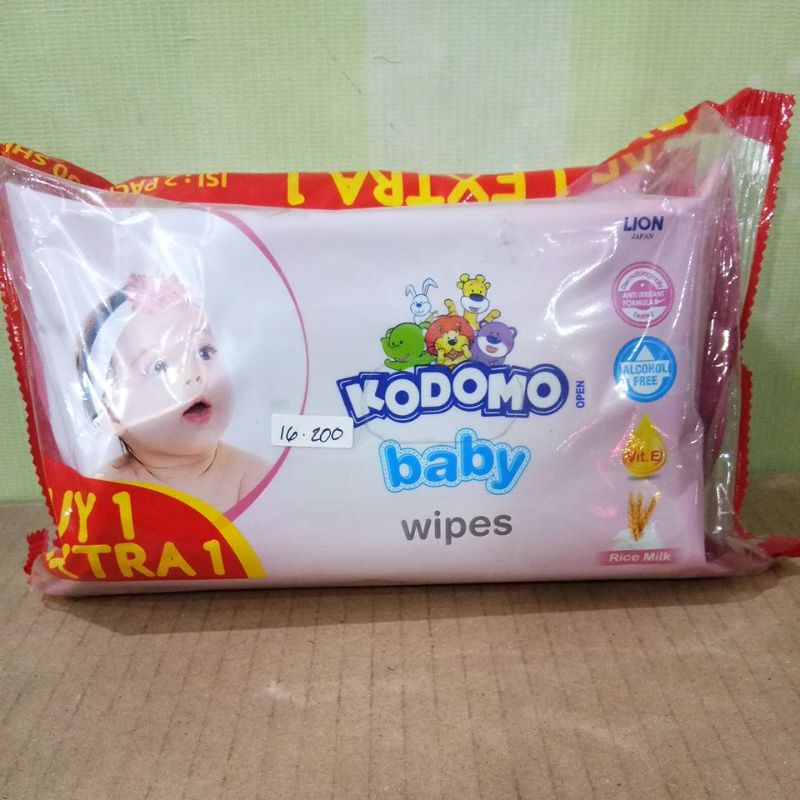 KODOMO BABY WIPES BELI1 GRATIS1 RICE MILK, ALOEVERA @50SHEET