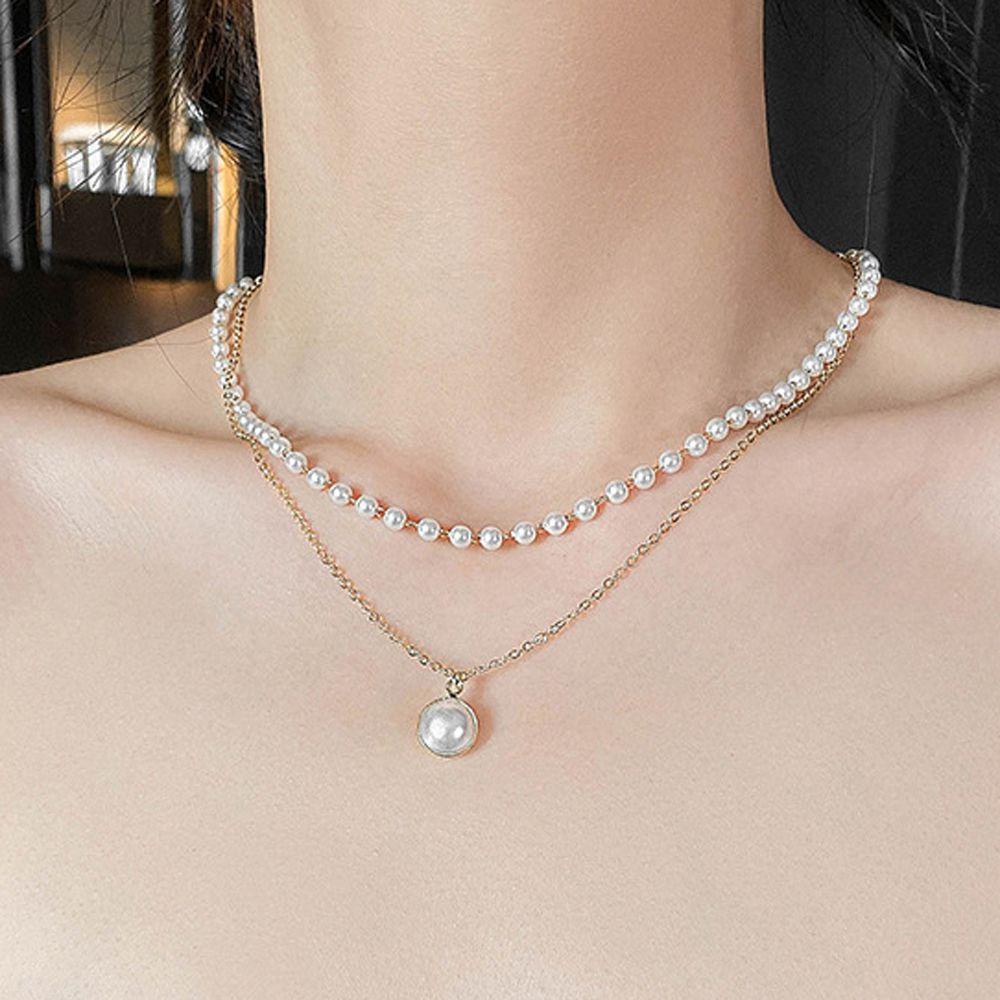 Needway Kalung Mutiara Retro Klavikula Kalung Kalung Perhiasan Fashion Pearl Choker