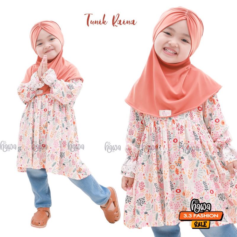 Tunik Anak Perempuan Raina Tunik ORI Hawa Kids Bahan Rayon Motif Premium Size S M L XL