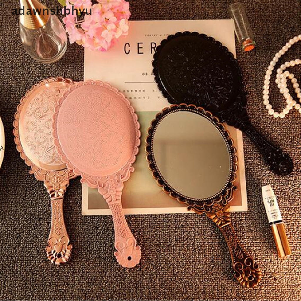 Adawnshbhyu Vintage Ukir Handheld Vanity Mirror Hand Mirror Gagang Cermin Rias Salon SPA