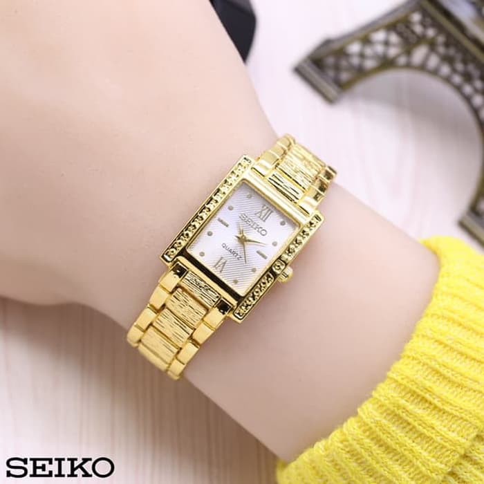 Diskon Jam Tangan Wanita Cewek Seiko Segi SK507 Rantai Gold White Termurah