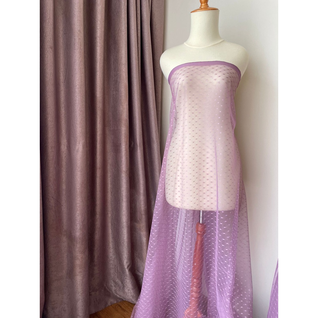 Bahan Kain Tile Tille Tule Tulle Dot Dotty Warna Dusty Purple