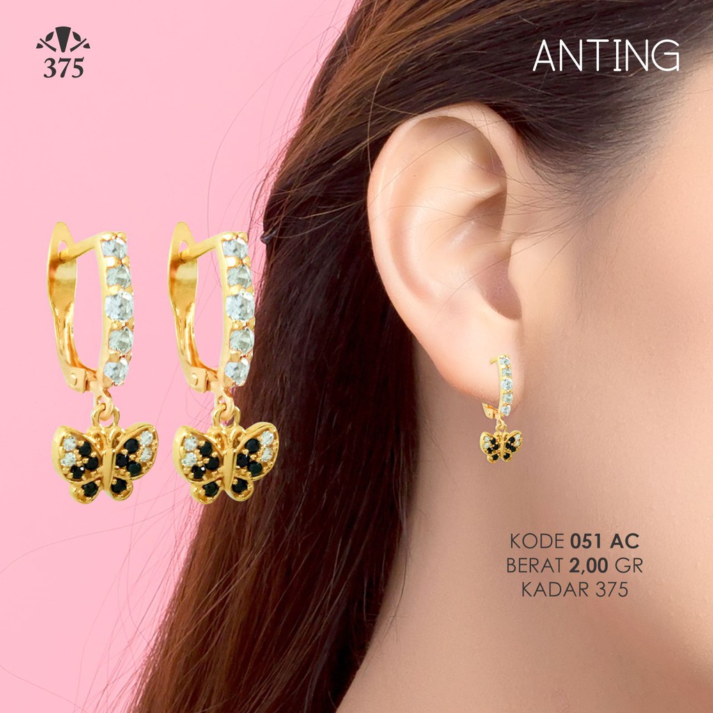 ANTING KUPU BATU HITAM EMAS ASLI 051 AC KADAR 375