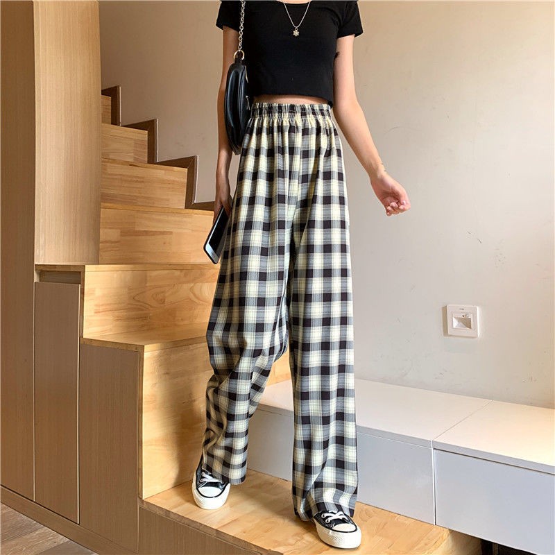 Casual Tartan Long Pants Culot Celana Panjang Wanita Motif Kotak-Kotak 2416