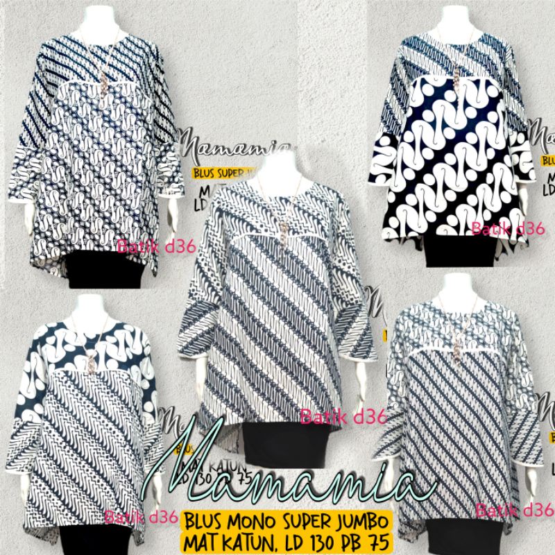 Blouse jumbo wanita katun halus baju kerja kantor kasual ibu big over size ld 130 super besar blus Waka busana hitam putih batik tradisional kekinian terbaru kemerdekaan tujuh belasan lengan kupu kelelawar sayap gendut xxxxl.