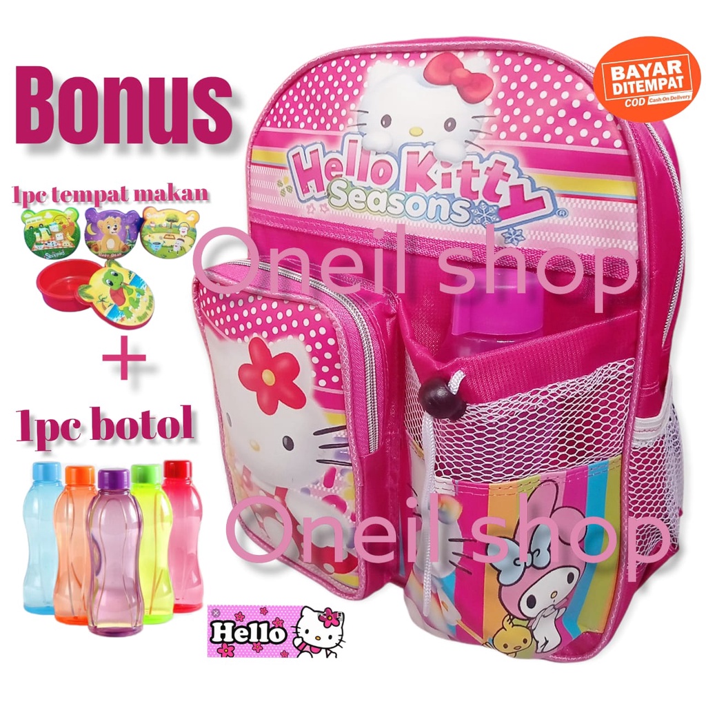 BISA COD/ BAYAR DI TEMPAT /Tas Ransel Sekolah Paud - TK Anak Perempuan Gambar Kartun Free Botol Minum