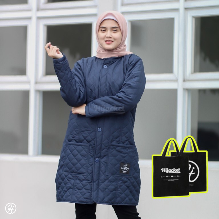 COAT PARASUT MUSLIMAH HIJACKET BELVA HJBLV INDIGO BLUE- AISHAPEDIA