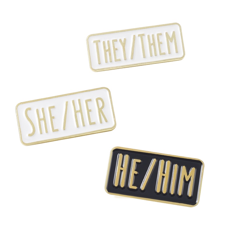 Bros Pin Enamel Desain Him She They 3 Gaya Untuk Aksesoris Pakaian