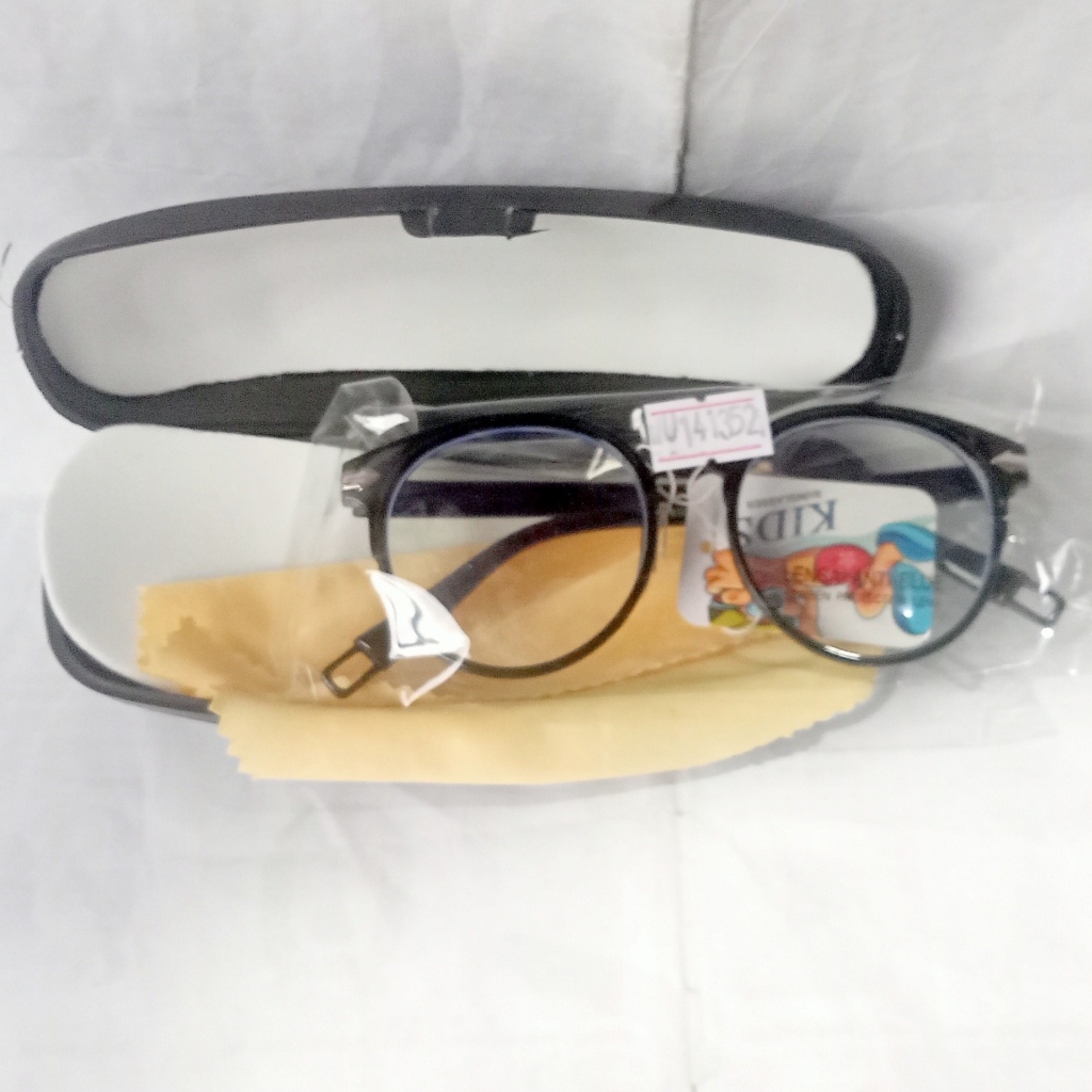 kacamata anak laki perempuan anti blue radiation bulat boboho bening bagus tahan radiasi sinar biru-hitam box lap