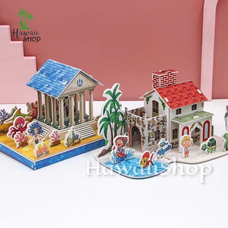 Puzzle 3D DIY bahan foam &amp; paper HOUSE / FARM / SEA / PARK / ZOO / CABIN mainan puzzle edukasi anak (kado,pajangan,dekorasi)