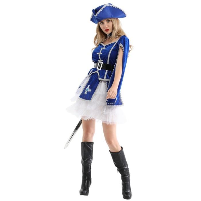 Kostum Kostum Cosplay Dress Bajak Laut Dengan Topi Untuk Wanita Blue Pirate