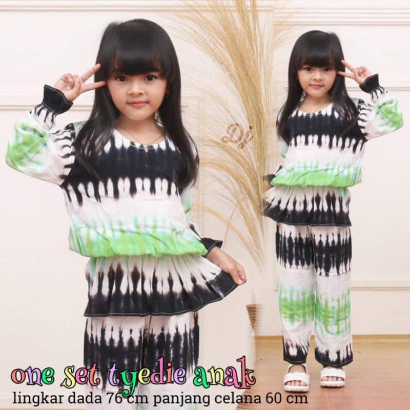 (3-12 tahun) One Set Tie Dye Anak / Setelan Kemeja Rayon Panjang Tie Dye