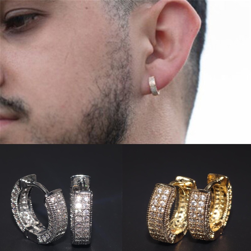 Anting Bentuk Bulat Bahan Zircon Warna Putih Untuk Pria Dan Wanita