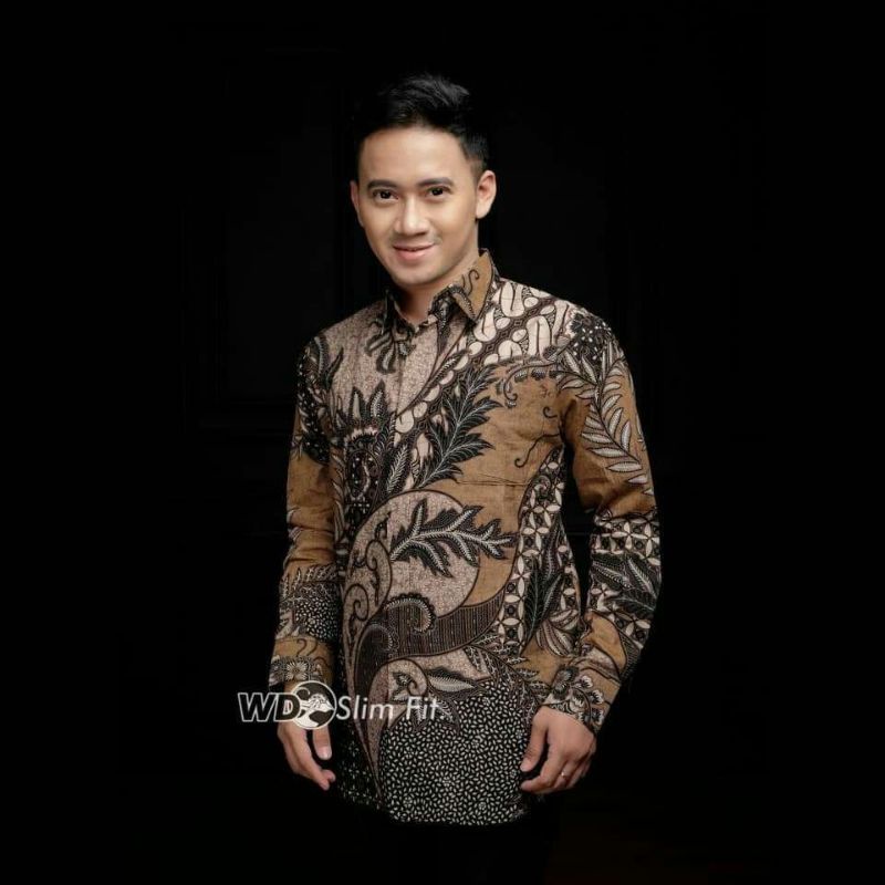 Batik Pria Lengan Panjang WIJOYO BATIK HRB026 motif KERATONAN Kode 002 Reguler Fit Seragam Kantor-KT brown