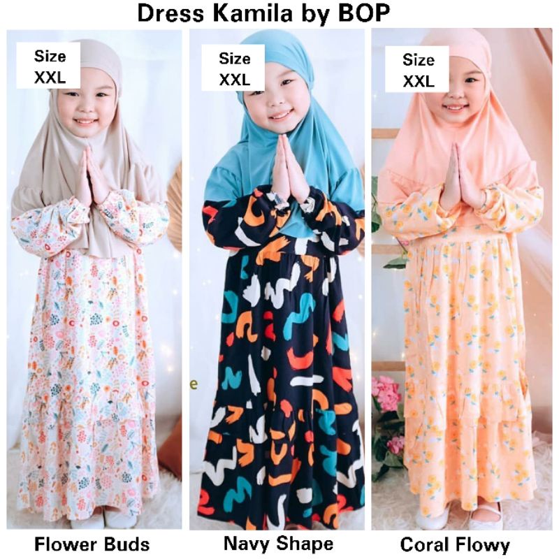 Dress Kamila Size Junior -1 Set- Gamis Anak Pesta Syari Casual by BOP
