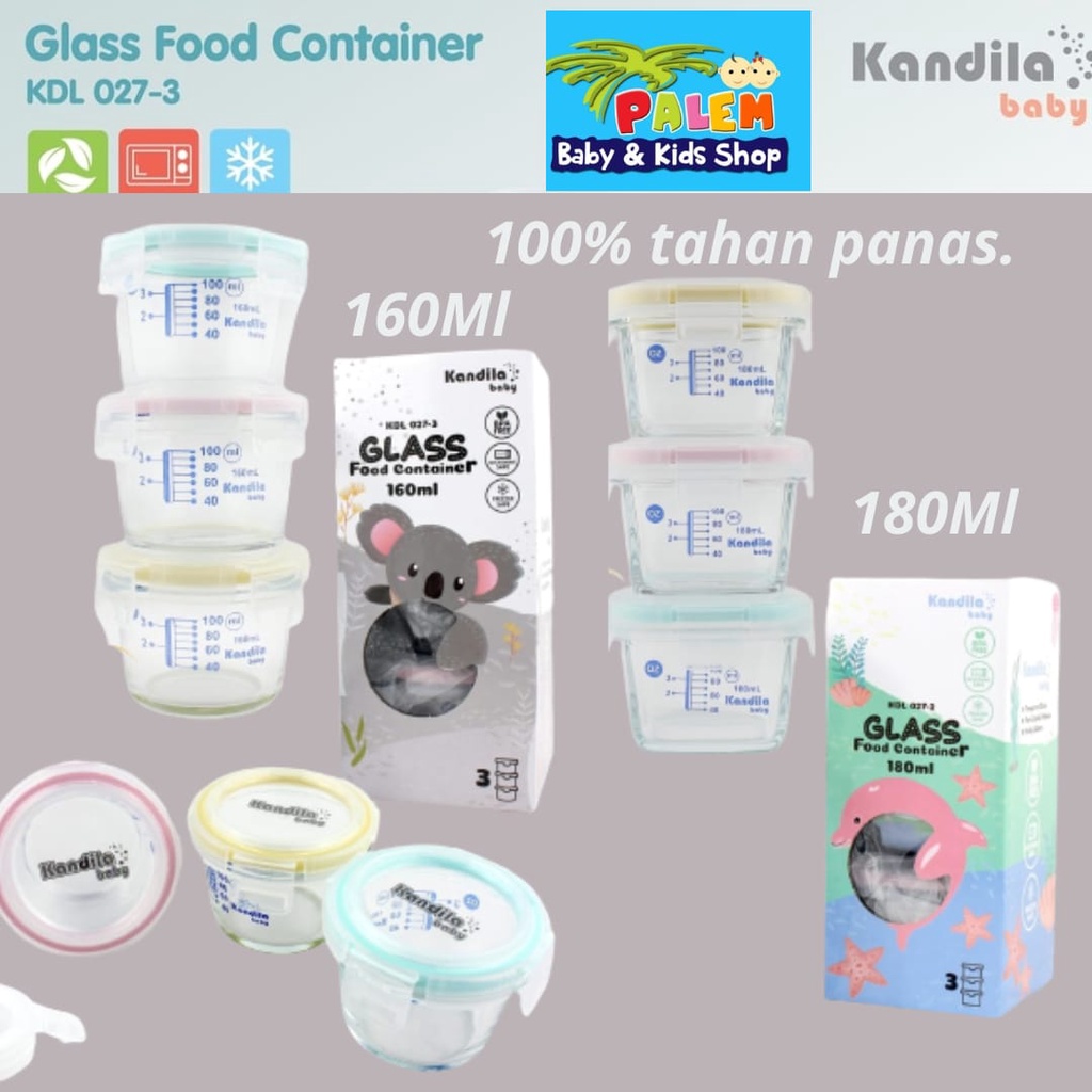 KANDILA BABY GLASS FOOD CONTAINER/wadah makan kaca 160/180/200ML FREE BUBBLE 2K